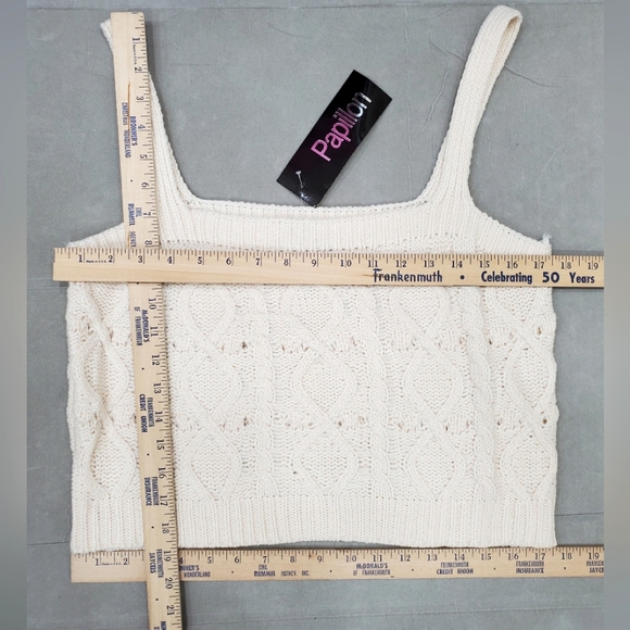 Papillon crop top women's sz large cream cable knit crochet cottagecore - Picture 3 of 7